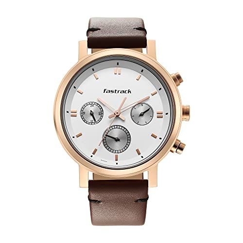 Men’s analog chronograph wrist watch with leather strap